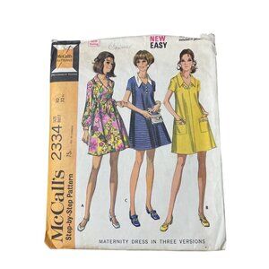 70s McCalls 2334 Maternity Dress Sewing Pattern Size 10 Three Versions Retro CUT